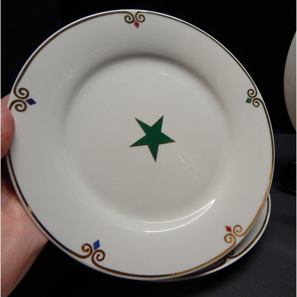 Pier 1 Imports Celebration Salad Plate Red Blue Green Purple Stars Set of 4 - Picture 13 of 14